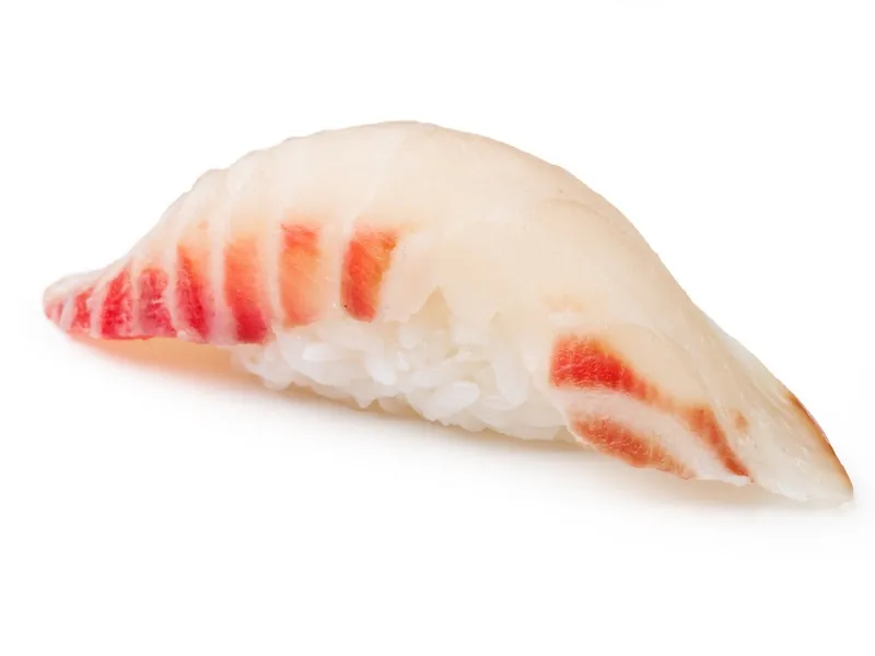 Yellowtail nigiri sushi with vinegared rice at Nova Sushi & Teriyaki, a Japanese Restaurant in Jackson Heights